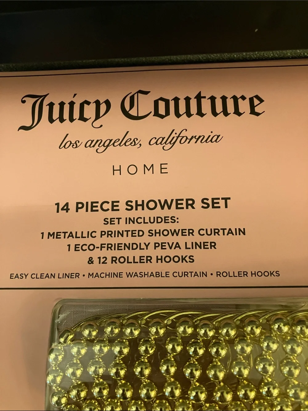 ✨Juicy Couture 14 pc shower set gorgeous pink & gold metallic curtain NWT